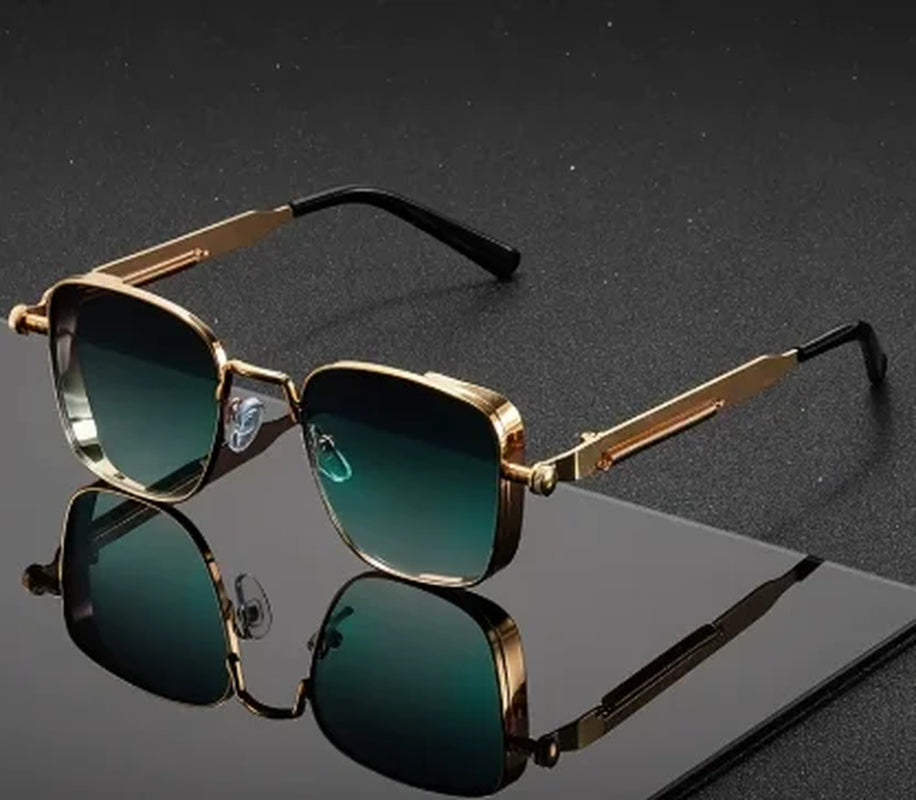 Men Driving Sunglasses Vintage Steampunk Square Sunglasses Metal Frame with Spring Hinges Women Eyepiece Trendy Driver Glasses