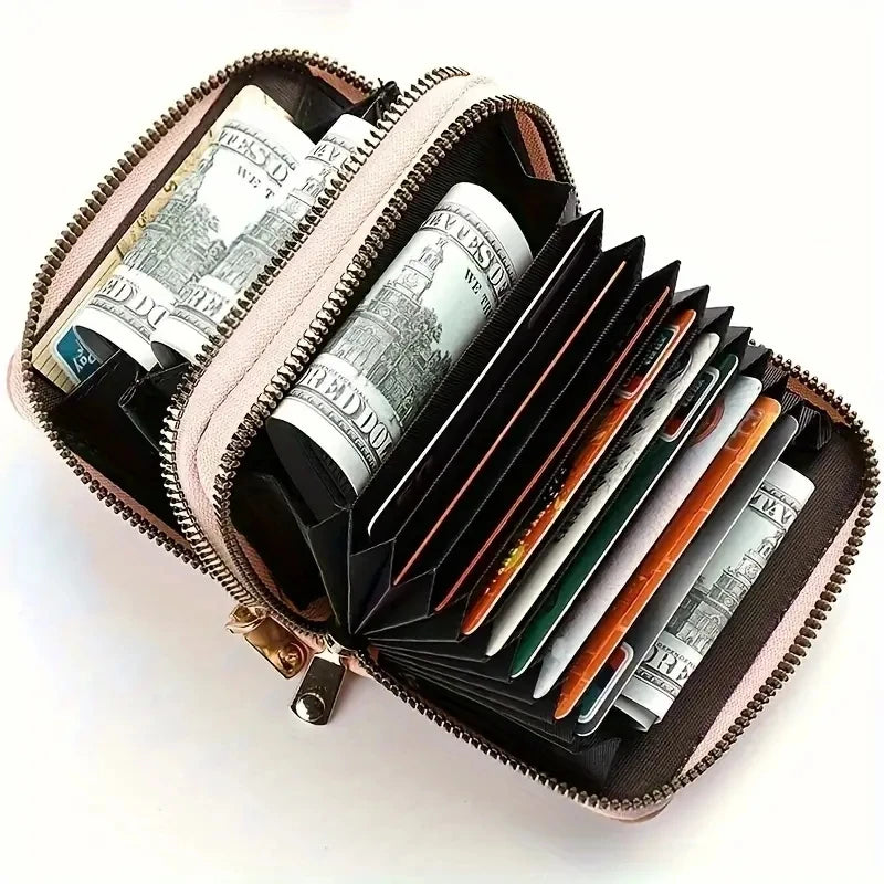 Women'S Double Zipper Wallet Fashion Short Credit Card Holder with Large Capacity Coin Purse