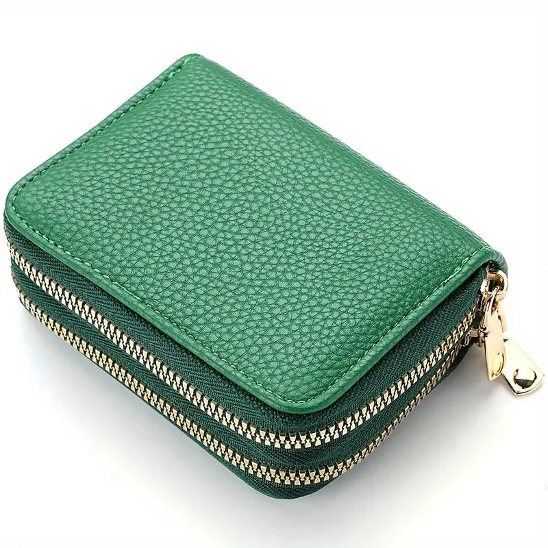 Women'S Double Zipper Wallet Fashion Short Credit Card Holder with Large Capacity Coin Purse
