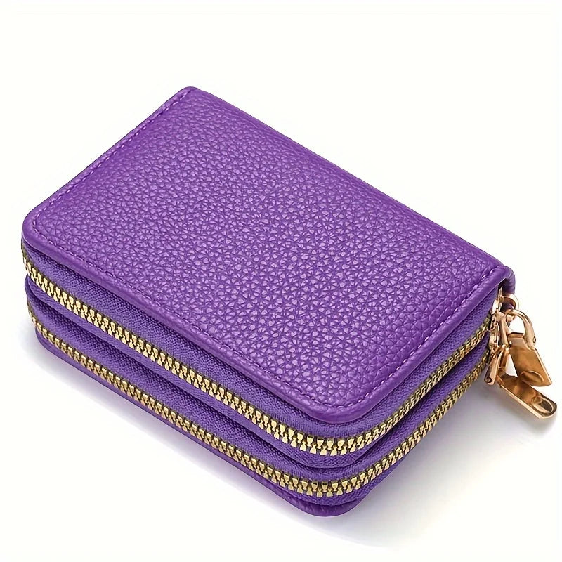 Women'S Double Zipper Wallet Fashion Short Credit Card Holder with Large Capacity Coin Purse