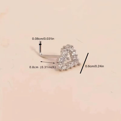 1Pc Simple Mini Love Heart L-Shaped Nose Stud Nail Ring for Women, Simple Stainless Steel Nose Piercing Jewelry Gift