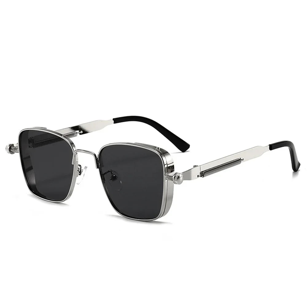 Men Driving Sunglasses Vintage Steampunk Square Sunglasses Metal Frame with Spring Hinges Women Eyepiece Trendy Driver Glasses