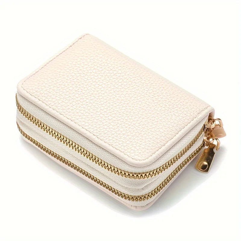 Women'S Double Zipper Wallet Fashion Short Credit Card Holder with Large Capacity Coin Purse