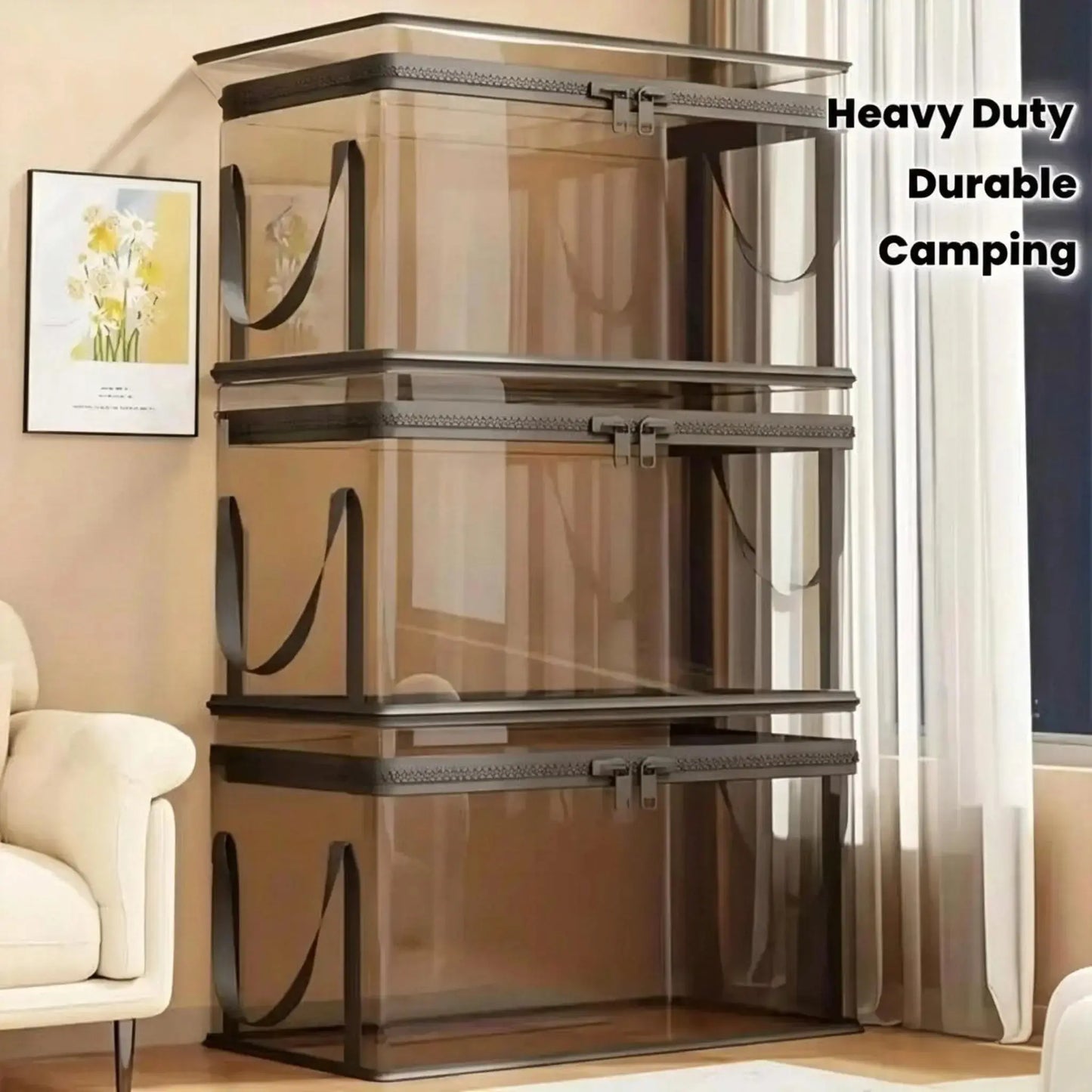 【Free Shipping 】Large Clear Thick Plastic Storage Box with Hinged Lid, Heavy-Duty Durable High Capacity Organizer, Perfect for Home, Camping, Travel, Attic and Moving