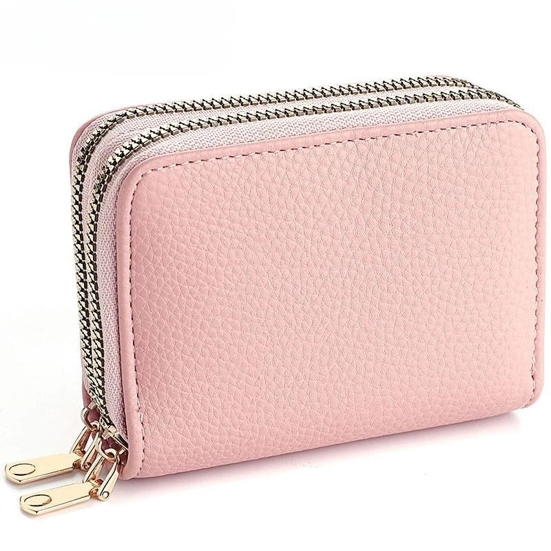 Women'S Double Zipper Wallet Fashion Short Credit Card Holder with Large Capacity Coin Purse