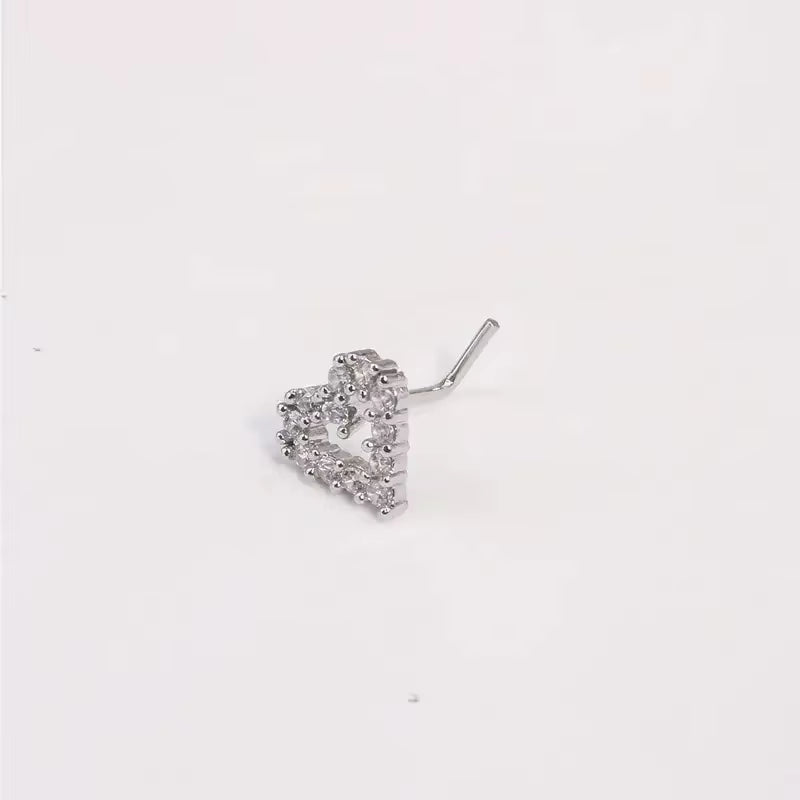 1Pc Simple Mini Love Heart L-Shaped Nose Stud Nail Ring for Women, Simple Stainless Steel Nose Piercing Jewelry Gift