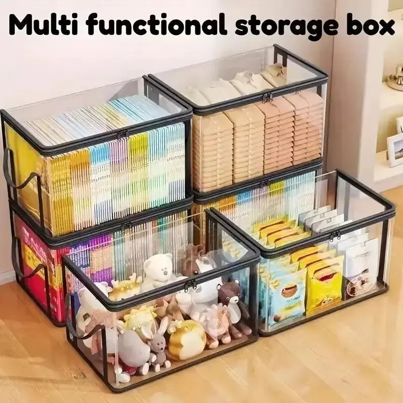 【Free Shipping 】Large Clear Thick Plastic Storage Box with Hinged Lid, Heavy-Duty Durable High Capacity Organizer, Perfect for Home, Camping, Travel, Attic and Moving