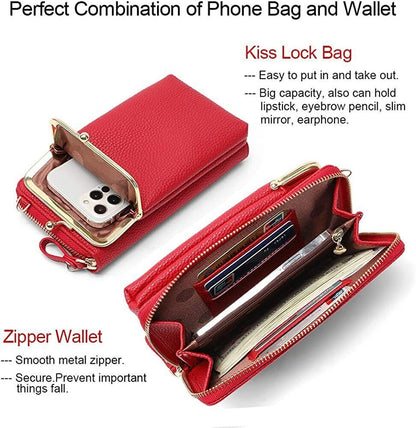 Small Crossbody Cell Phone Bag for Women Leather Shoulder Bag Card Holder Wallet
