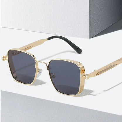 Men Driving Sunglasses Vintage Steampunk Square Sunglasses Metal Frame with Spring Hinges Women Eyepiece Trendy Driver Glasses