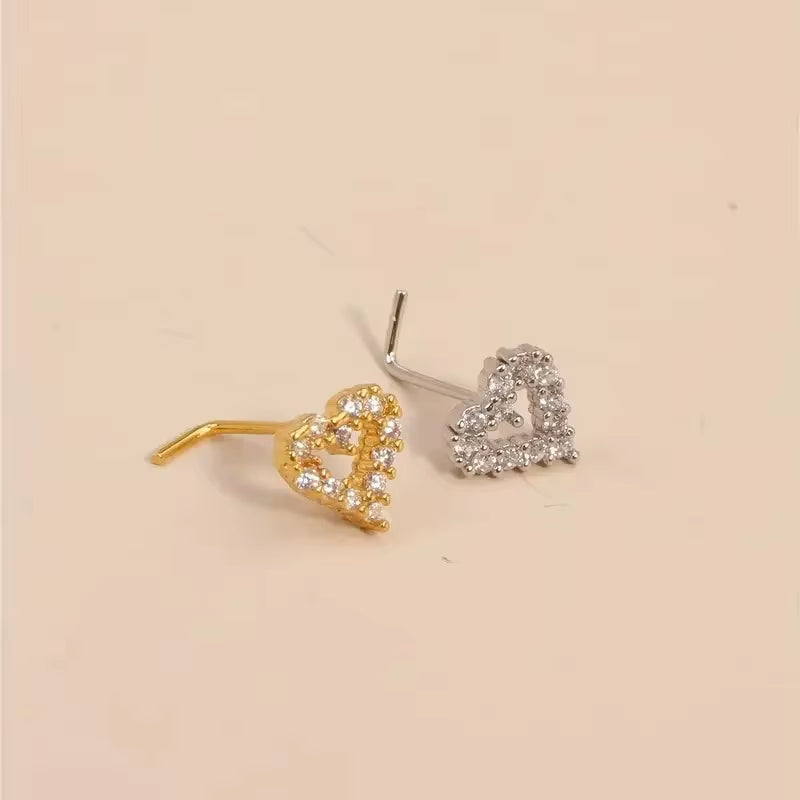 1Pc Simple Mini Love Heart L-Shaped Nose Stud Nail Ring for Women, Simple Stainless Steel Nose Piercing Jewelry Gift