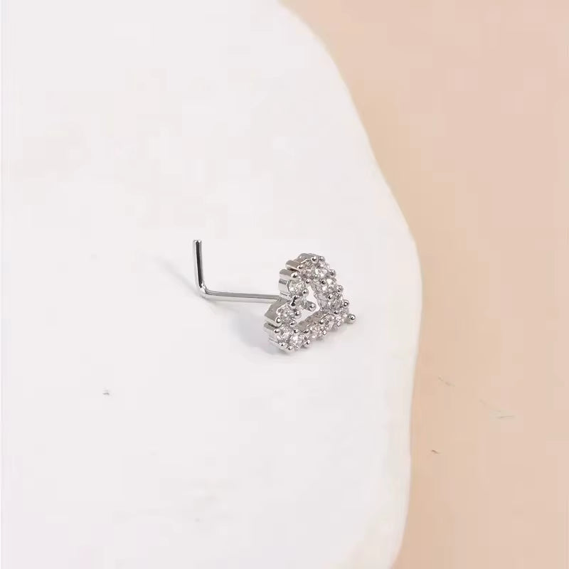 1Pc Simple Mini Love Heart L-Shaped Nose Stud Nail Ring for Women, Simple Stainless Steel Nose Piercing Jewelry Gift
