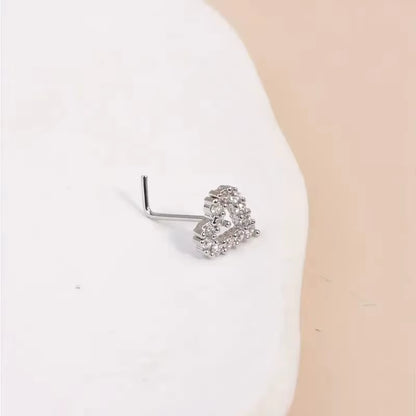 1Pc Simple Mini Love Heart L-Shaped Nose Stud Nail Ring for Women, Simple Stainless Steel Nose Piercing Jewelry Gift