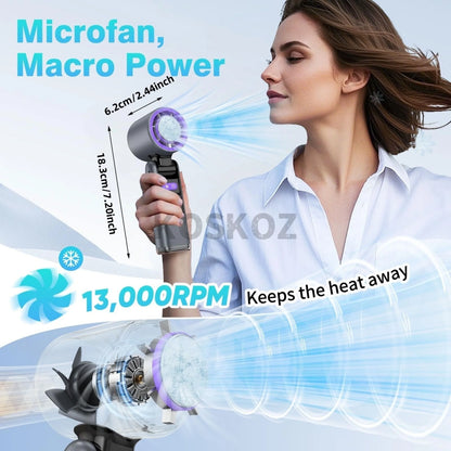 Portable Handheld Turbo Fan - 5 Gear High Speed 4000Mah Rechargeable Mini Personal Hand Fan with Flashlight and Cooling, Travel