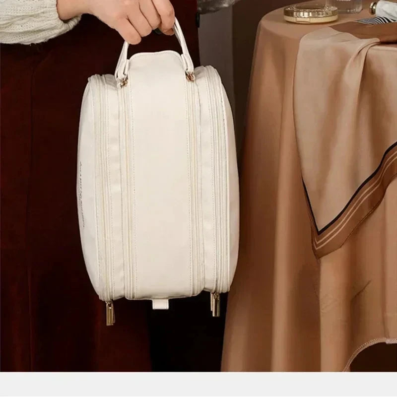 Multifunctional Makeup Bag for Women PU Leather Large Capacity Portable Double Zipper Travel Makeup Brush Toiletries Storage Bag