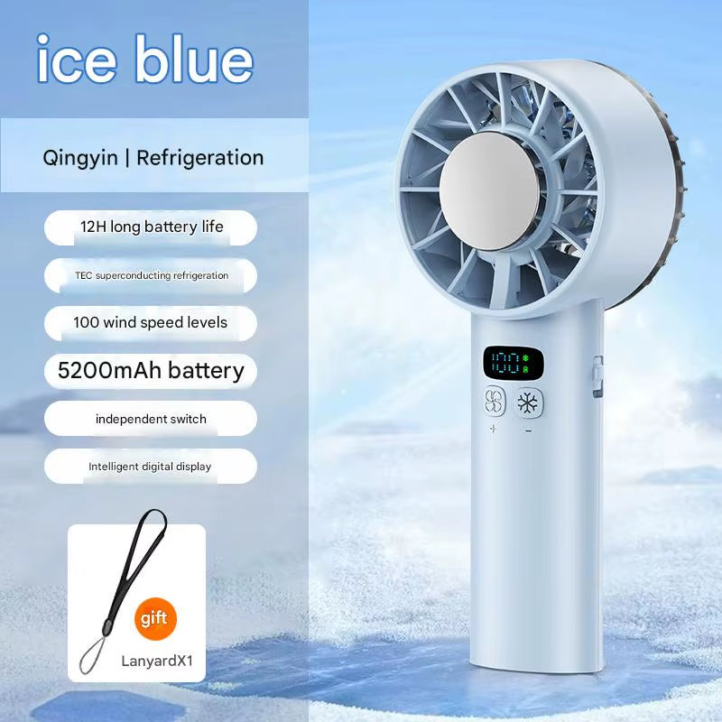 5200Mah Handheld Fan Electric Hand Fans Ice Compress High-Speed Cooling USB Rechargeable Portable LED Digital Display