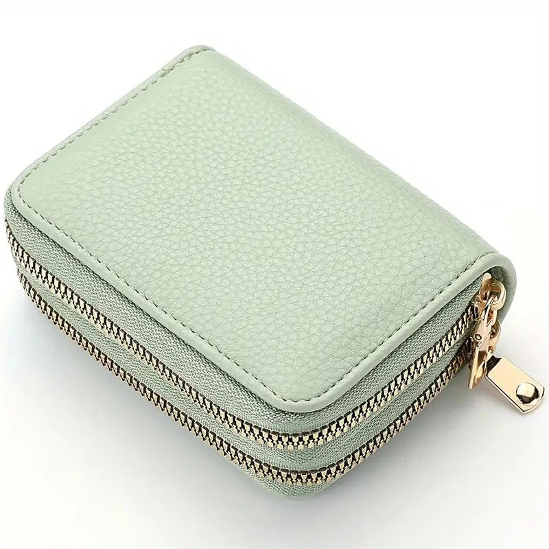 Women'S Double Zipper Wallet Fashion Short Credit Card Holder with Large Capacity Coin Purse